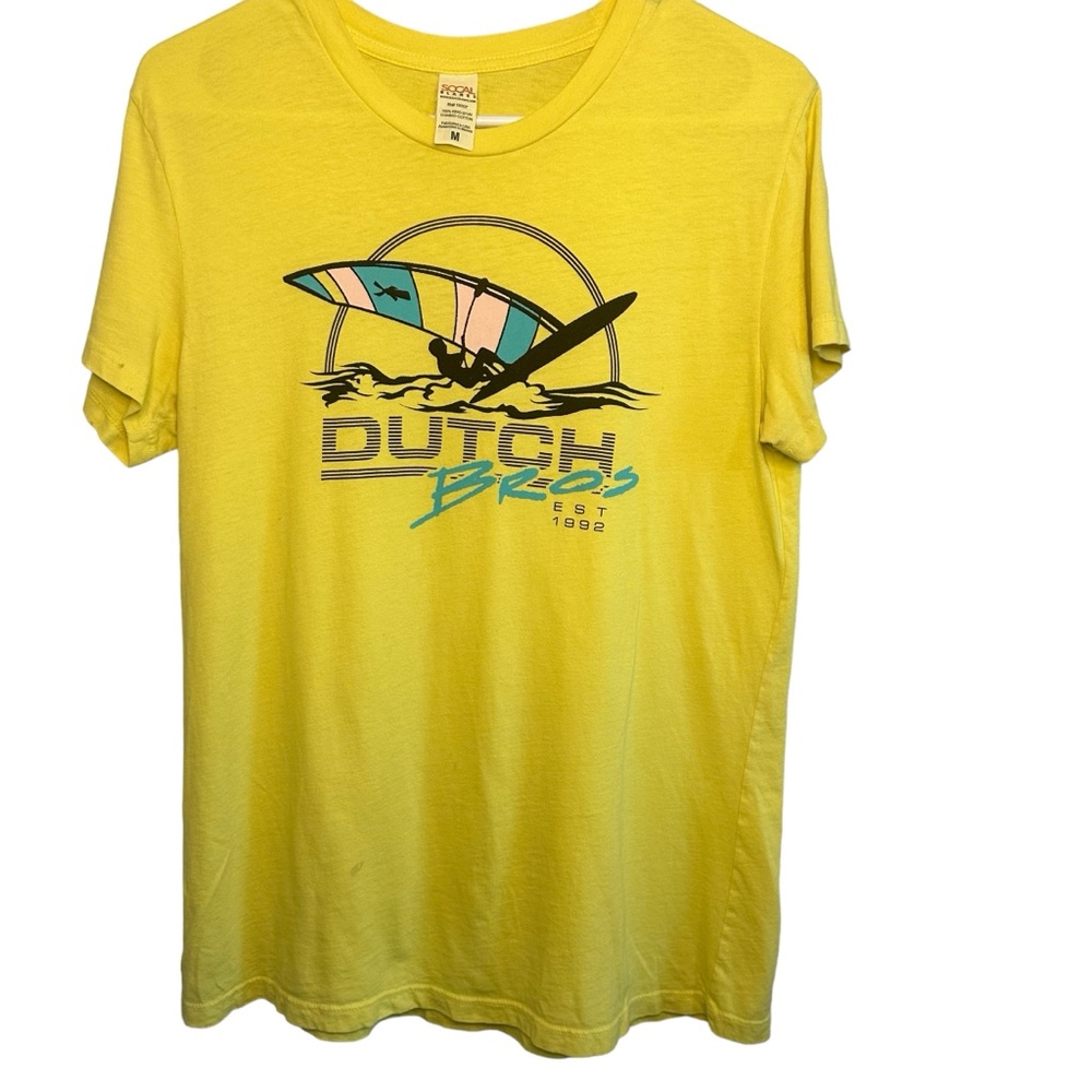 Dutch Bros Yellow VINTAGE T MEDIUM + XL Windsurfer EST. 1992 RARE